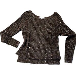 Jennifer Lopez Chunky Loose Knit Pullover Sequined Sweater XS Gray 193C